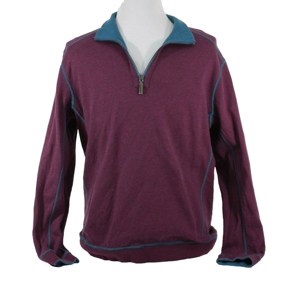 Tommy Bahama Sweater Mens Large 1/4 Zip‎ Reversible Blue Purple Long Sleeve